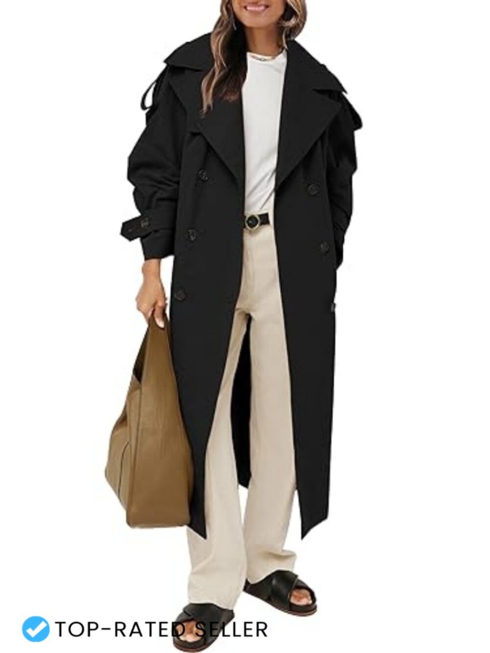 Oversized Long Trench Coat Double Breasted Lapel Windproof Waterproof